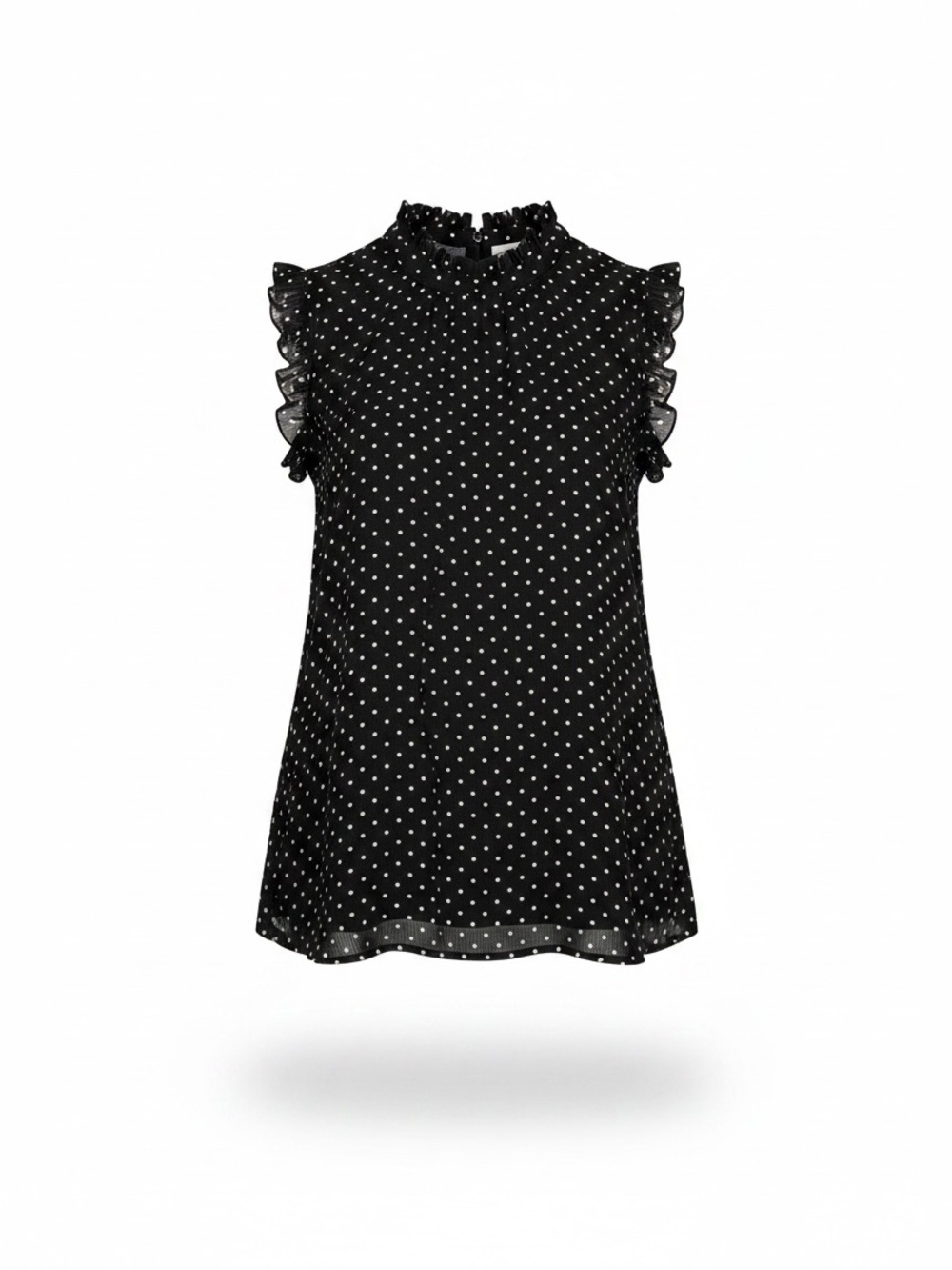 Who What Wear Black Polka Dot Ruffle Sleeveless Camisole - Sheer